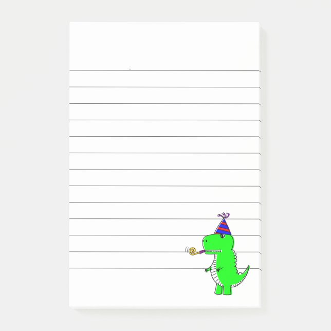 Bloco De Notas Feliz Aniversário Dinossauro Fofo Listrado (Frente)