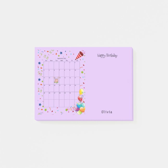 Bloco De Notas Feliz Aniversário, setembro de 2022 Notas de Posto (Frente)