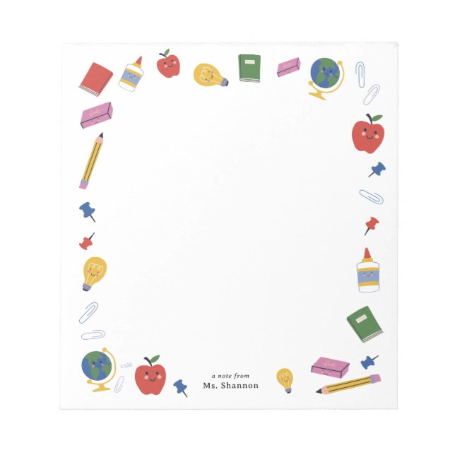 Bloco De Notas Feliz Aprovisionamento Escolar Nota Do Professor (Frente)