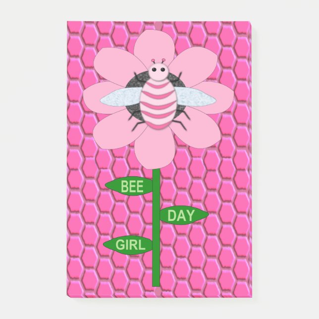 Bloco De Notas Feliz Bumblebee de Aniversário Rosa (Frente)