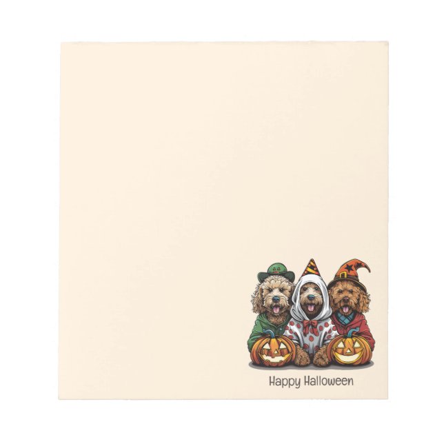 Bloco De Notas Feliz Cachorro de Goldendoodle de Halloween (Frente)