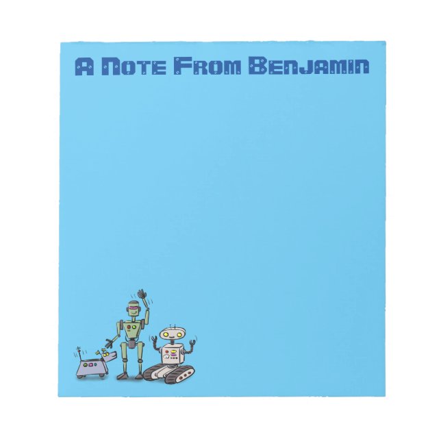 Bloco De Notas Feliz desenho animado de robôs fofos (Frente)