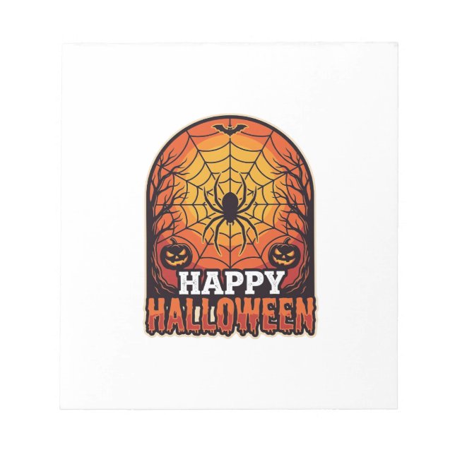 Bloco De Notas Feliz Dia das Bruxas Teia de Aranha Desenho de Gra (Frente)