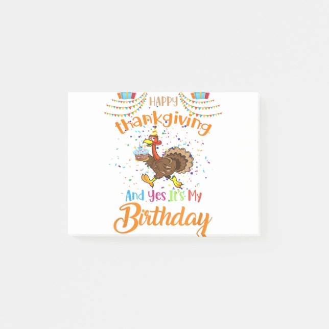 Bloco De Notas Feliz Dia de Ação de Graças E Sim É Meu Aniversári (Frente)