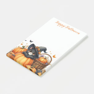 Bloco De Notas Feliz Halloween Black Cat e Pumpkins