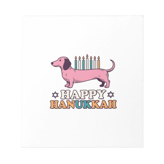 Bloco De Notas Feliz Hanukkah Dachshund Menorá Camisa de Cachorro (Frente)