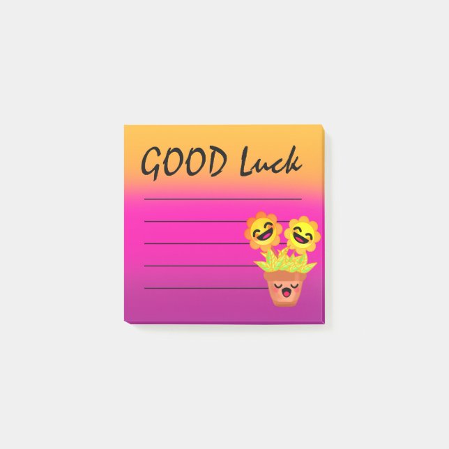 Bloco De Notas Feliz Motivação da Boa Sorte de Girassol (Frente)