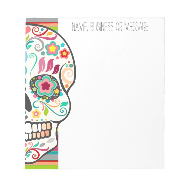 Bloco De Notas Feliz Muertos - Notepad Crânio De Açúcar Personali (Frente)