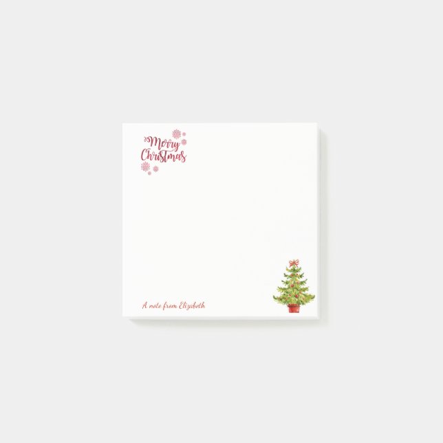 Bloco De Notas Feliz Natal, Árvore de Natal em Aquarela (Frente)