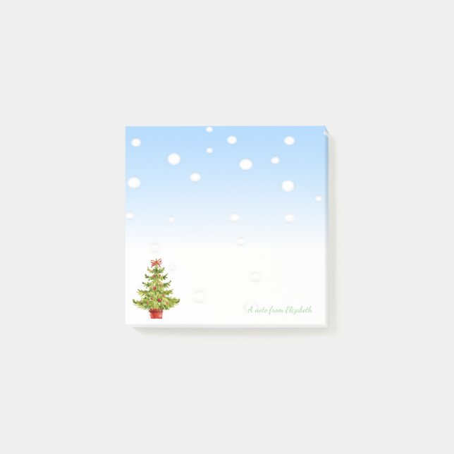 Bloco De Notas Feliz Natal, Árvore de Natal em Aquarela (Frente)