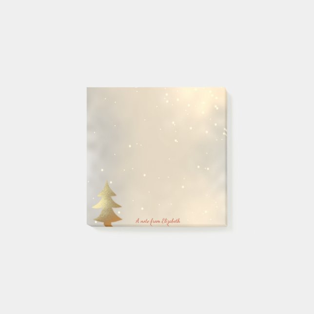 Bloco De Notas Feliz Natal, Árvore Dourada de Natal - Personaliza (Frente)