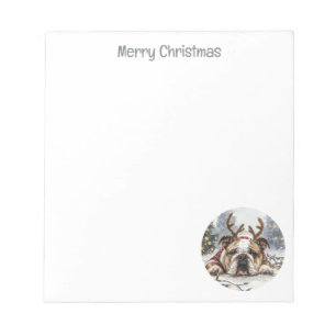 Bloco De Notas Feliz Natal - Bulldog Reindeer