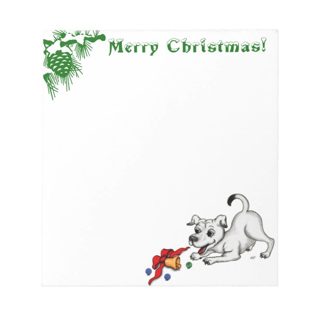 Bloco De Notas Feliz Natal! Cachorrinho com Sino e Bola (Frente)