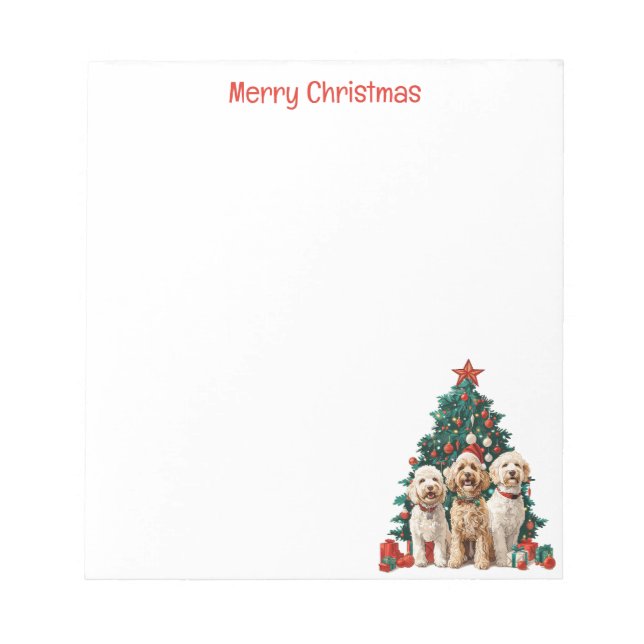 Bloco De Notas Feliz Natal Cachorros de Goldendoodle (Frente)