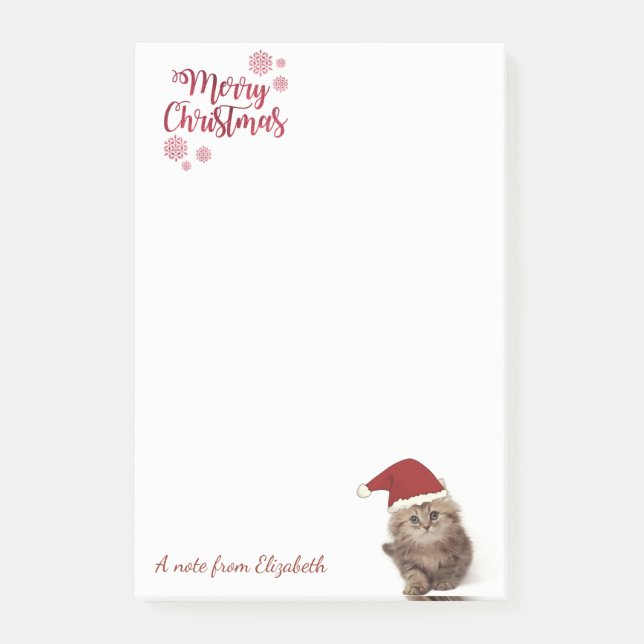 Bloco De Notas Feliz Natal, Gato Com Papai Noel Personalizado (Frente)