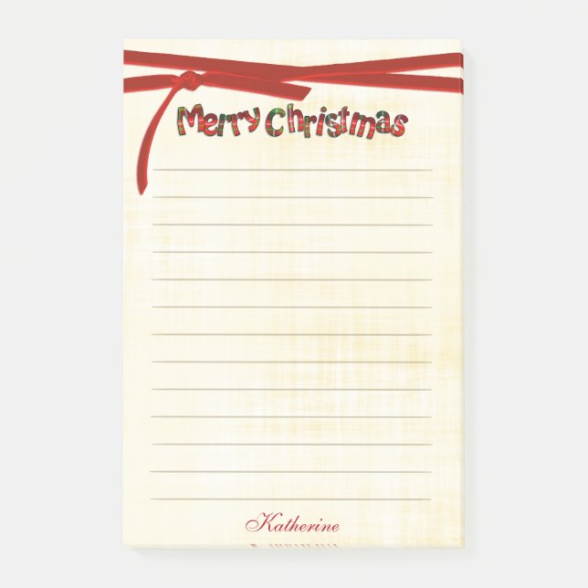 Bloco De Notas Feliz Natal Tartan Pattern Typografia (Frente)