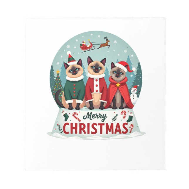 Bloco De Notas Feliz Natal Três Santa Elfo Rena Siamês C (Frente)