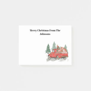 Bloco De Notas Feliz Natal Vintage Red Truck Watercolor