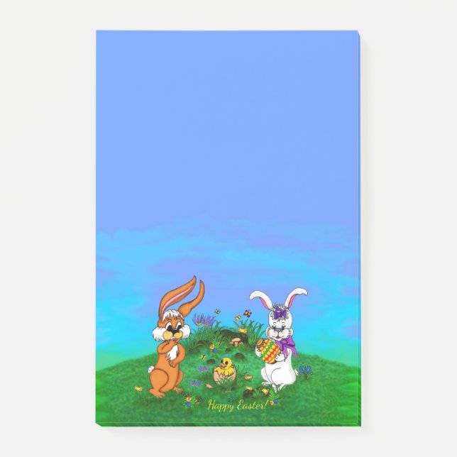 Bloco De Notas Feliz Páscoa! Coelho com Bunny e Pintinho (Frente)