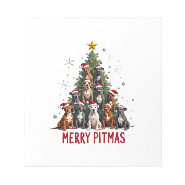 Bloco De Notas Feliz Pitmas Pitbull Cão Suéter Feio de Natal Tr (Frente)