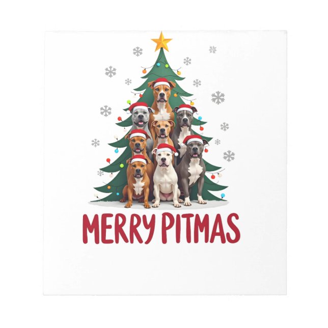 Bloco De Notas Feliz Pitmas Pitbull Cão Suéter Feio de Natal Tr (Frente)