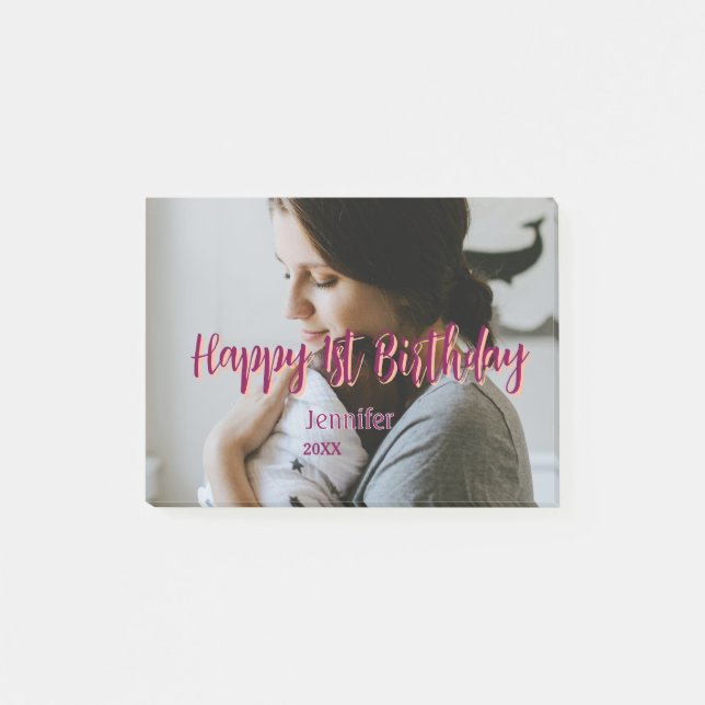 Bloco De Notas Feliz primeiro aniversario, bebê mãe vermelha, lar (Frente)