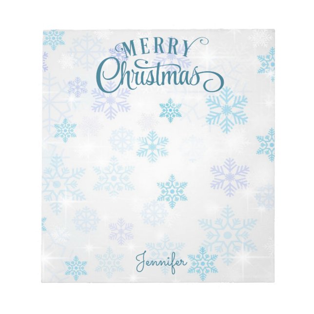 Bloco De Notas Feliz Rico de Natal Script de Neve com Nome Nota d (Frente)