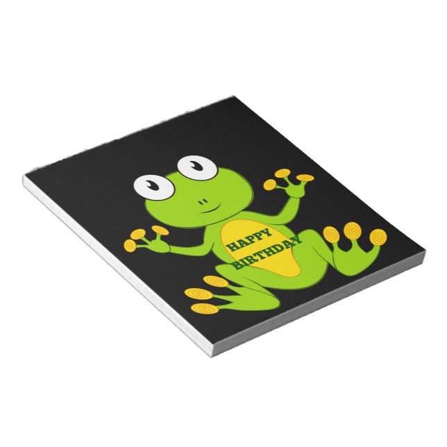 Bloco De Notas Feliz Sapo Verde de Aniversário (Inclinado)
