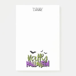 Bloco De Notas Feliz Tipografia de Halloween com Bats Green ID685