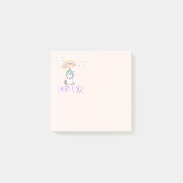 Bloco De Notas Feliz Vibes Typografia Cute Smiling Unicorn (Frente)