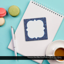 Bloco De Notas Feminine Dark Blue Floral Pattern, Blank