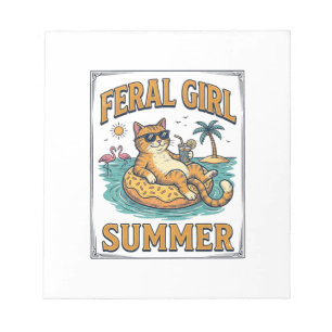 Bloco De Notas Feral Girl Summer Gato Flutua Camisa Vintage Desig