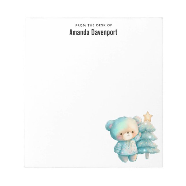 Bloco De Notas Feriado em Urso Bonito e Árvore de Natal (Frente)