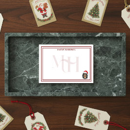 Bloco De Notas Feriado Monograma Personalizado Dachshund Santa Ha