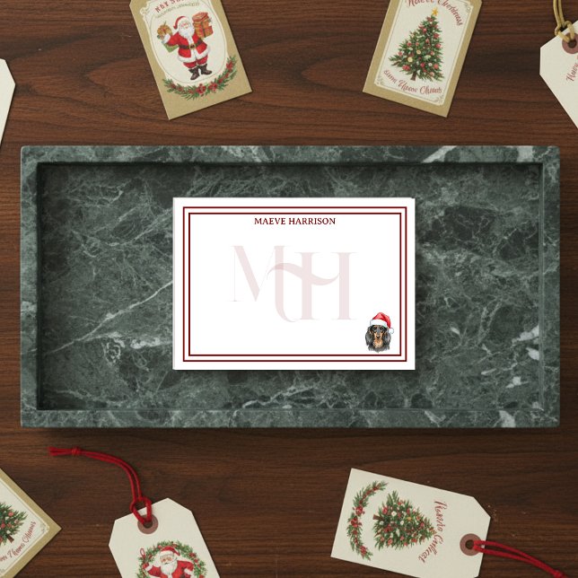 Bloco De Notas Feriado Monograma Personalizado Dachshund Santa Ha (Gift custom holiday stationery to the dog lover in your life! )