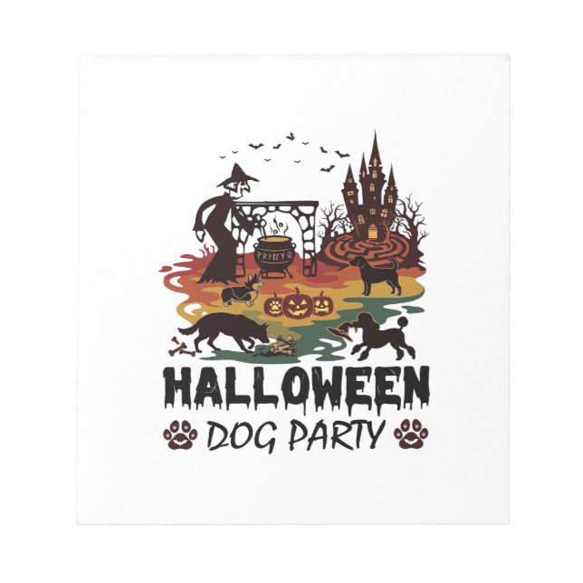 Bloco De Notas Festa de Cães de Halloween Bruxas Cães Abóboras Ca (Frente)