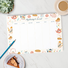 Bloco De Notas Festa de Chá de Planner Semanal Bonita