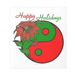 Bloco De Notas Festa Yin Yang Poinsettia Verde Vermelho