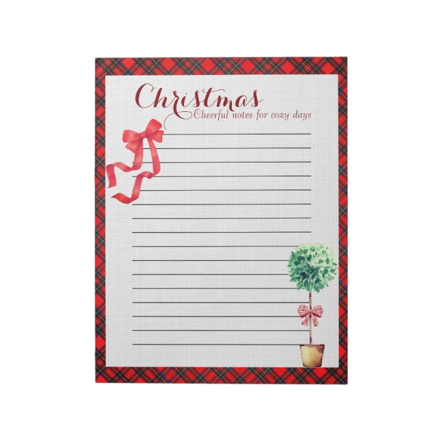 Bloco De Notas Festive Botanical Rustic Christmas Plaid Red Bow (Invertido)