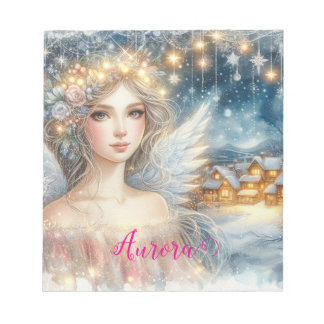 Bloco De Notas Festive Gold Watercolor Ethereal Frost Snow Angel