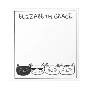 Bloco De Notas Fila Preta e Branca de Gatos Personalizados