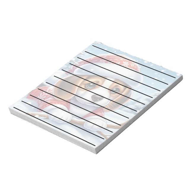Bloco De Notas Filhote Adorável de Beagle em Roupa de Natal (Invertido)