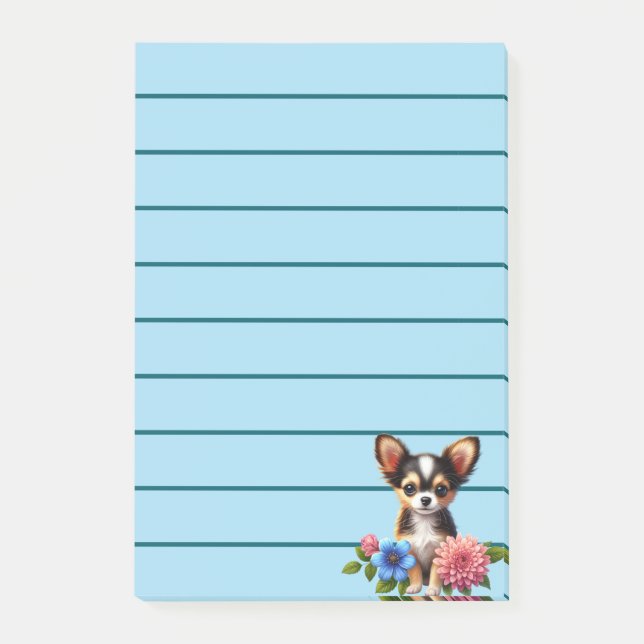 Bloco De Notas Filhote de Chihuahua com Flores Decorativas (Frente)