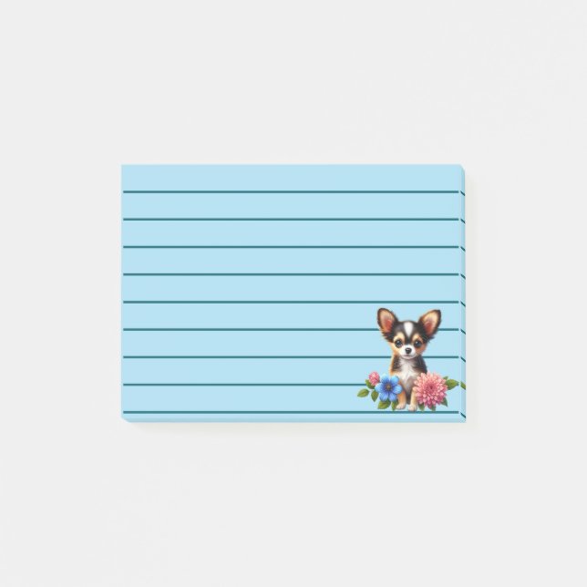 Bloco De Notas Filhote de Chihuahua com Flores Decorativas (Frente)