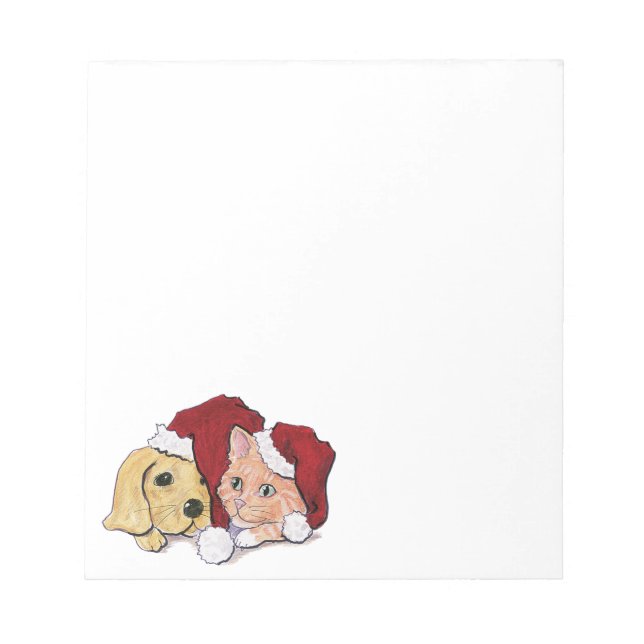 Bloco De Notas Filhote de Labrador de Natal Fofo e Gato Tabby Lar (Frente)