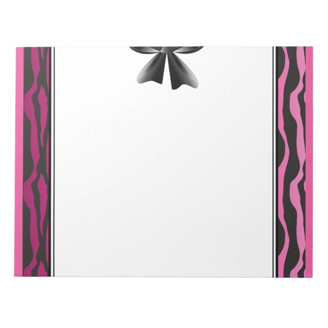 Bloco De Notas Fitas de Zebra Rosa Preta com Arco (Frente)