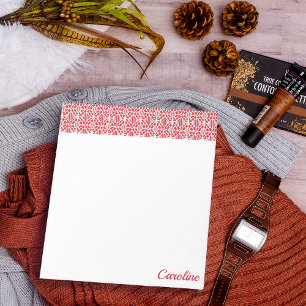 Bloco De Notas Flame Scarlett Com Padrão De Lace De Crochet Branc