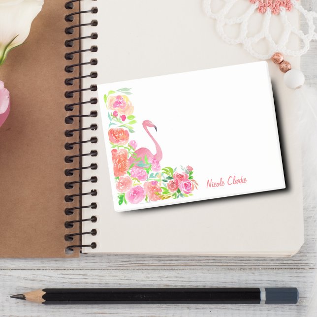 Bloco De Notas Flamingo Aquarela Com Rosas Personalizado (Personalize reminders with Watercolor Flamingo With Roses Post-it Notes.)