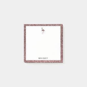 Bloco De Notas Flamingo + Branco e Dourado Rosa com Brilho & Bord