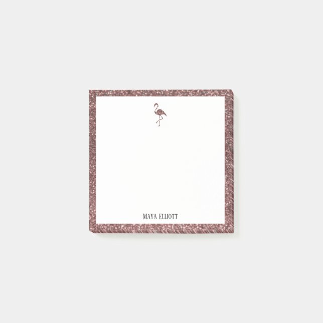 Bloco De Notas Flamingo + Branco e Dourado Rosa com Brilho & Bord (Frente)